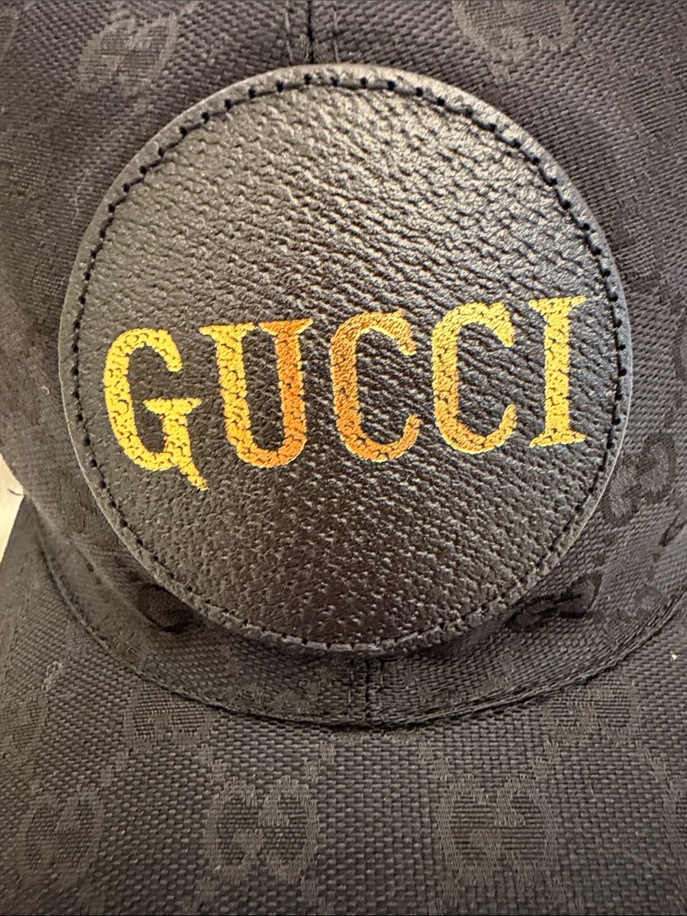 All Packaged Gucci Baseball Cap With Leather Logo and Gold Lettering
